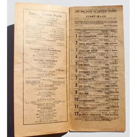 Vintage 1946 SANTA ANITA PARK OFFICIAL PROGRAM 15 Cents - Picture 2 of 4
